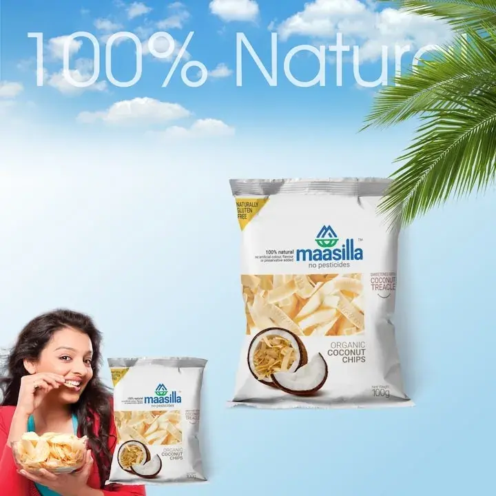Maasilla Organic Coconut Chips - 100g pouch, 100% natural, no artificial colour, flavour or preservative