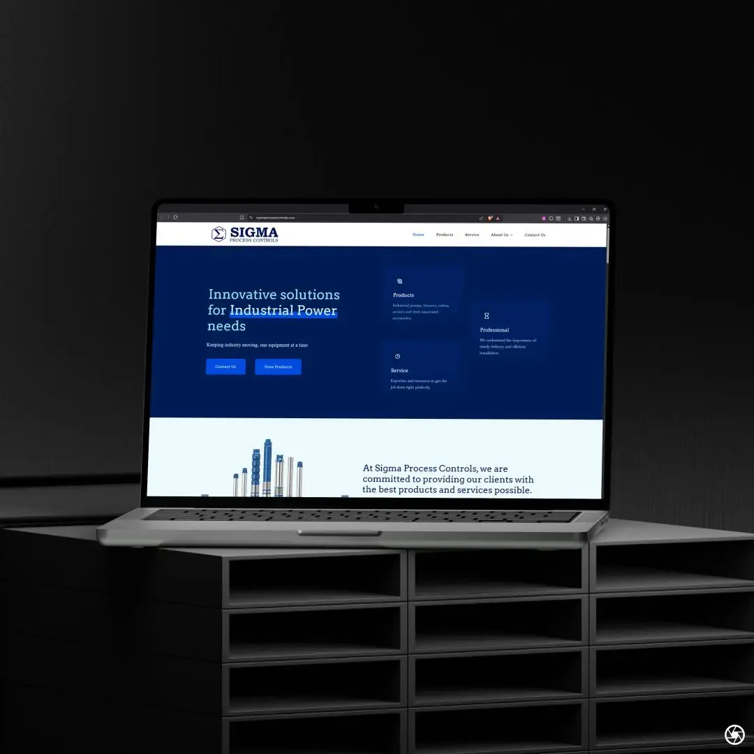 Sigma Process Controls industrial website on a laptop