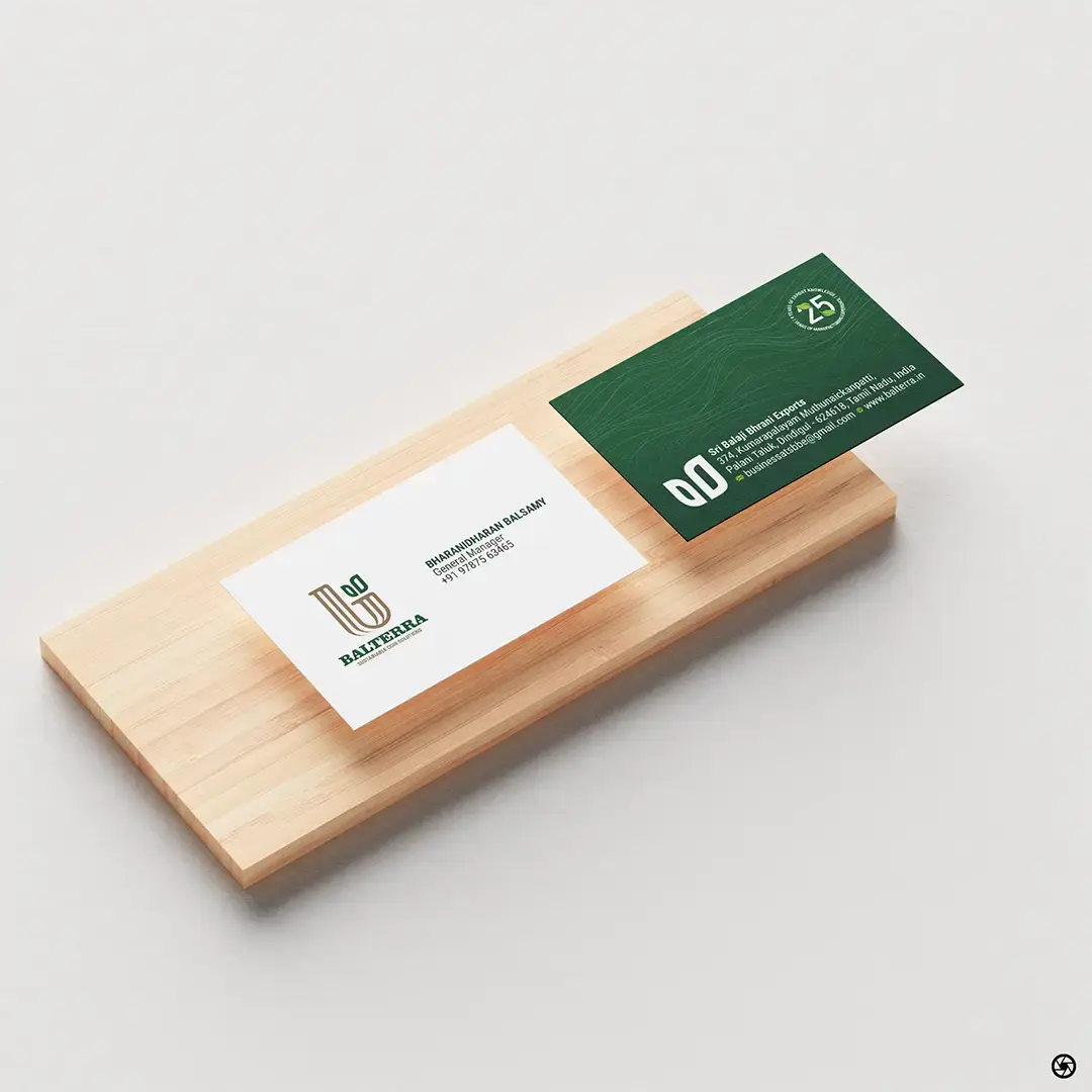 Balterra — business card front and reverse detail mockup