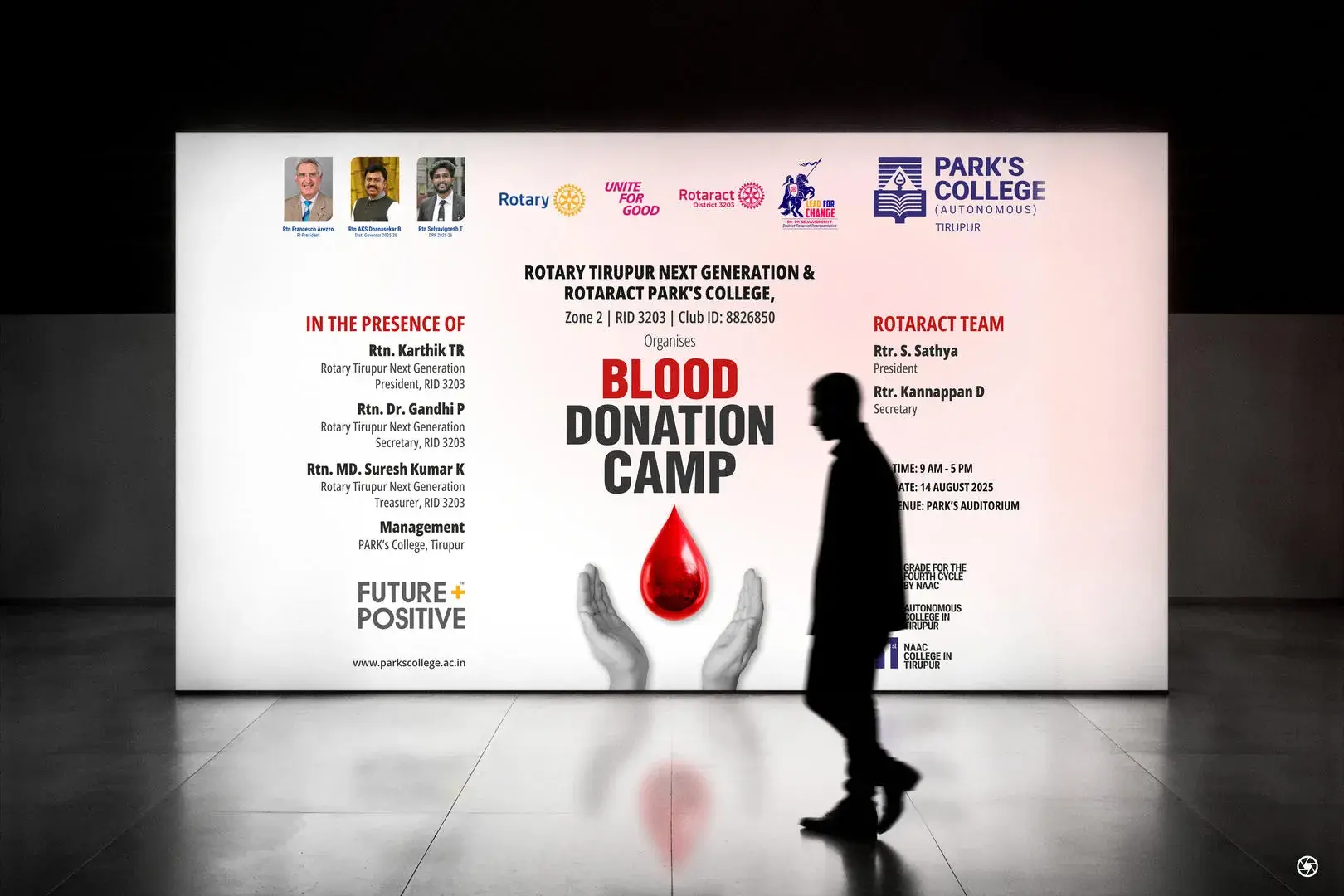 Park's College Blood Donation Day event flyer